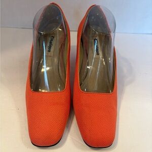 Classique peach orange fabric block heels shoes pumps shoes size 10